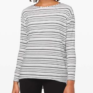 Lululemon Back In Action Long Sleeve Cut Back Stripe White Black